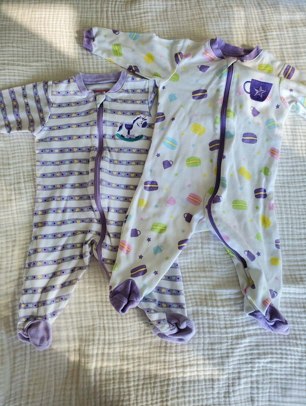 Tuffy Set Of 2 Baby Purple Footed One-Piece Onesies 3m